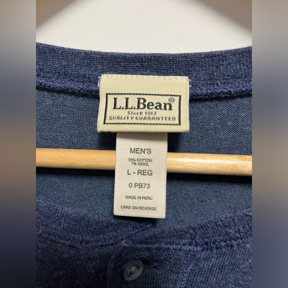 L.L Bean Mens Blue Henley Long Sleeve Cotton And Wool Blend Size Large - Picture 4 of 6